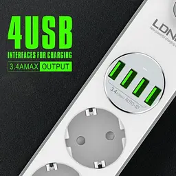 Віддалений рушій LDNIO SE4432 на 4 розетки 4 USB 2м Білий - мініатюра 7