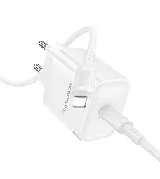 Мережевий зарядний пристрій Borofone BA84A Single port fast charger set 1USB-C PD/QC 30W Type-C to Lightning 1 м White (36178_3606877)