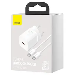 Мережевий зарядний пристрій 3A/25W з входом Type-C BASEUS Super Si кабель Type-C універсальне заряджання для телефона Білий - мініатюра 4