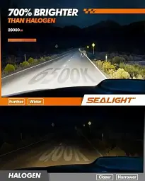 Світлодіодна LED лампа для фар SEALIGHT H7 18000lm 6500K, холодне біле світло, 500% яскравості, розмір 1:1 - мініатюра 3