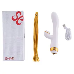 Вібратор-кролик з пульсацією та флогером LOCKINK SEVANDA Whip Vibrating Massage Wand, біло-золотий