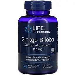 Гінкго Білоба, Ginkgo Biloba, сертифікований екстракт, 120 мг, 365 капсул Life Extension vit0001660