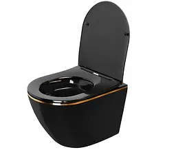 Підвісний унітаз Rea Carlo mini flat gold edge black REA-C8800, Чорний матовий - мініатюра 3