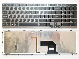 Клавіатура для ноутбуків Sony Vaio SVE15 (E15 Series) чорна з сірою рамкою, з підсвічуванням RU/US