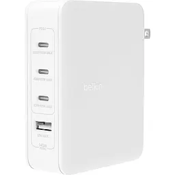 Зарядний пристрій BELKIN 140Вт 3хUSB-С GAN PD PPS, USB-A, білий (WCH014BTWH)