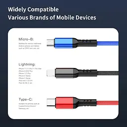 Шнур для заряджання телефону кабель lightning micro usb type c для заряджання Awei CL-971 - мініатюра 3