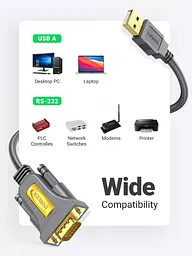 Кабель Ugreen CR104 USB-A male to DB9 RS-232 male adapter Cable 3 метри чорний (UGR-20223) - мініатюра 6