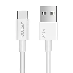 Кабель Aspor A107 USB – Type-C 3A/1.2м- білий