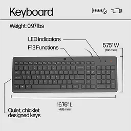 Клавіатура HP 150 USB Black (664R5AA) - мініатюра 5