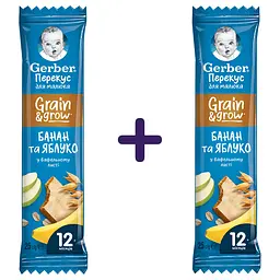 Фруктово-злаковий батончик у вафельному листі Gerber з бананом та яблуком для дітей 50 г (2 шт. х 25 г)
