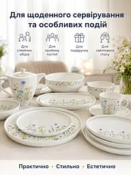 Столовий сервіз порцеляновий 24 предмети на 4 персони з чайником Білий з квітковим принтом (37261986) - мініатюра 7