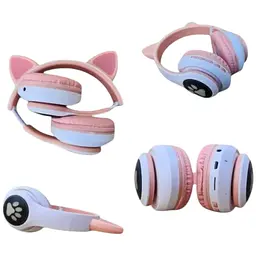 Бездротові дитячі навушники Cat Ear STN-28 Bluetooth з котячими вушками, що світяться рожеві - мініатюра 3