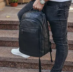 Шкіряний чоловічий рюкзак для ноутбука та поїздок чорний Tiding Bag D3-93438