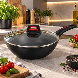 Сковорода WOK Benson глибока антипригарна з кришкою 26 см BN-835