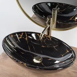 Умивальник Rea Pamela Black Marble Shiny накладний REA-U5067, Чорний - мініатюра 4