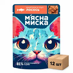 Влажный корм для кошек "Мясная Миска" кусочки в соусе с лососем 100 г х 12шт.