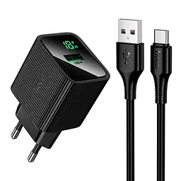 Адаптер сетевой HOCO C to C cable Excellent single port charger with digital display set CS81A 1USB, QC, 18W/3A