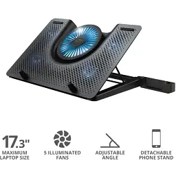 Підставка для ноутбуків Trust GXT 1125 Quno, до 17.3", BLUE LED, чорний - мініатюра 7