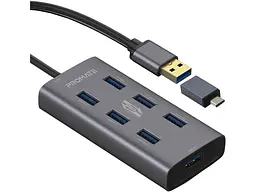Мультипортовий адаптер Promate USB hub EZHub-7 grey (ezhub-7.grey)