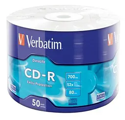 Диск CD-R 50 Verbatim, 700Mb, 52x, Extra, Wrap Box (43787)
