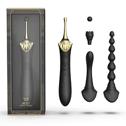 Мультифункціональний вібратор Zalo - Bess 2 Obsidian Black, 4 насадки, підігрів - мініатюра 2