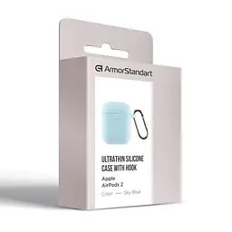 Силіконовий чохол для навушників Apple AirPods 2, Hang Case, блакитний, ультратонкий захисний кейс товщиною 2 мм, захист від подряпин, пилу та ударів, компактний, з карабіном для кріплення, ArmorStandart (ARM59692) - мініатюра 3