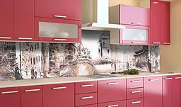 Вініловий кухонний фартух Венеція Картина наклейка для кухні фарби Архітектура Бежевий Happy Pocket Z181412
