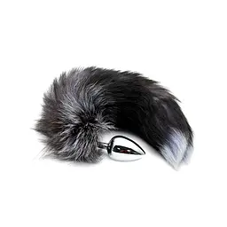 Металева анальна пробка Лисячий хвіст Alive Black And White Fox Tail L, діаметр 3,9 см - миниатюра 2