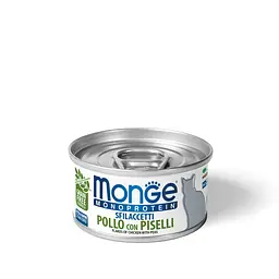 Вологий корм Monge Cat Monoprotein Adult м'ясні пластівці з куркою та горошком для кішок 80 гр