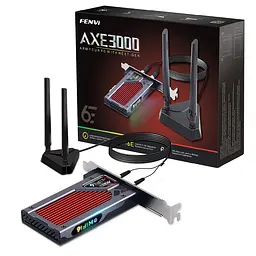 Мережева карта PCI-E x1, Fenvi FV-AXE3000RGB, WiFi 6E (до 2400 Mbps), Bluetooth 5.3, Intel AX210, RGB підсвічування, радіатор, 2 зовнішні антени, підставка - мініатюра 3