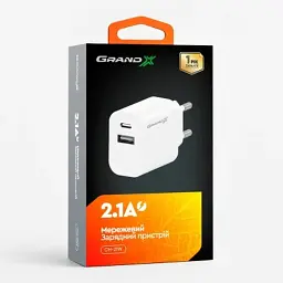 Зарядний пристрій Grand-X 1xUSB-C + 1xUSB 21W OCP white (CH-21W) - мініатюра 5