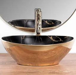Умивальник Rea Sofia накладний gold marble black REA-U8012, Золотий - мініатюра 4