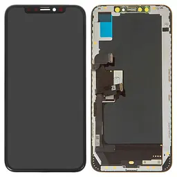 Дисплей для iPhone XS Max, чорний, з рамкою, High, із пластиками камери та давача приближення, (OLED), Self-welded OEM soft