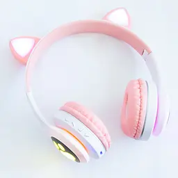 Блютуз-навушники з вушками Cat ear headphones VZV-23M Рожеві, дитячі бездротові навушники з підсвіткою - мініатюра 3