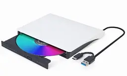 Зовнішній оптичний привід Gembird, білий, DVD+/-RW, USB 3.1/Type-C (DVD-USB-03-BW)