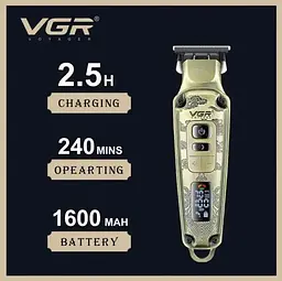 Машинка для стрижки VGR V-901 • Триммер для волос с дисплеем и 4 насадками 1600 мАч - мініатюра 2