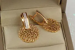 Сережки Xuping Jewelry дві доріжки з ажурними кругами 2,6 см золотисті - мініатюра 2
