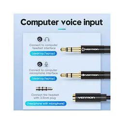 Кабель мультимедійний Jack 3.5mm 4pin F to 2X 3.5mm M Vention (BBTBY) - мініатюра 3
