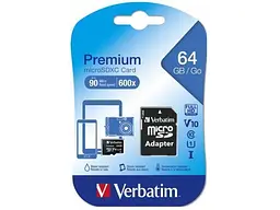 Карта пам'яті Verbatim Premium microSDXC UHS-I (U1) V10 + SD Adapter 64 GB (44084) - мініатюра 3