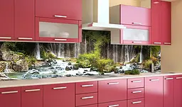 Вініловий кухонний фартух Водоспад гірський наклейка для кухні ПВХ Природа Зелений Happy Pocket Z181850 - мініатюра 3