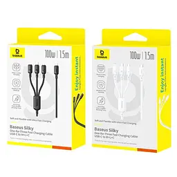 PD кабель Baseus Silky 3in1 USB-C to M+L+C 100W 1.5m чорний P10377706123-00 - мініатюра 2