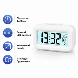 Компактний настільний цифровий годинник будильник Vicloon Digital Alarm Clock білий (SKU-121) - мініатюра 2