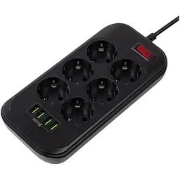 Мережевий фільтр-подовжувач СolorWay CHE-64, 6 розеток 4xUSB 2 м Black - мініатюра 2