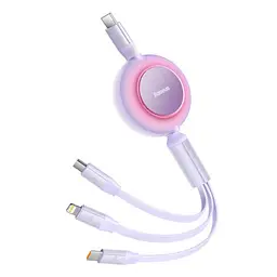 Кабель Baseus Bright Mirror 2 Series Retractable 3-in-1 Cable Type-C to MicroUSB+Lightning+Type-C 100W 1.1m CAMJ010205 Purple - мініатюра 2