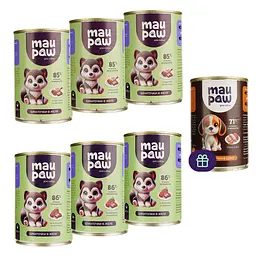 Набір вологого корму для дорослих собак MAU PAW шматочки в желе 2.905 кг (6 шт. + 1 шт. подарунок х 415 г)