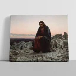 Інтер'єрна картина Христос у пустелі, Іван Крамськой, Ivan Kramskoy, Christ in the Wilderness, християнський живопис, 48×60 см (id6670)
