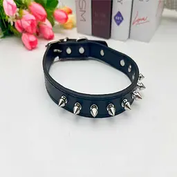 БДСМ-нашийник із гострими металевими шипами Чорний 35 х 2 см — регульований чокер з екошкіри на сталевій пряжці - мініатюра 2
