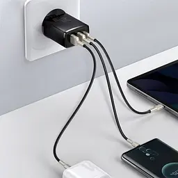 Сітчасте зарядне пристрій Baseus Compact Quick Charger 2U+C 30W EU чорний CCXJ-E01 - мініатюра 6