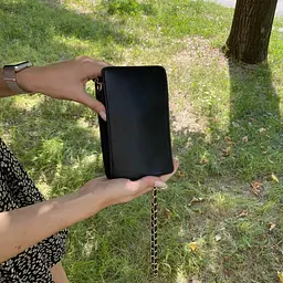 Міні сумка клатч жіноча через плече крос-боді для телефону чорна стьобана на ланцюжку - мініатюра 8