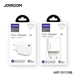 Блок живлення - Адаптер мережевий Joyroom Intelligent fast charger NRT-DY139E 1 Type-C 3A 20W білий - мініатюра 7